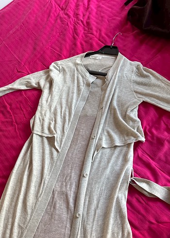 Gri Uzun Kollu Rahat uzun Hırka/elbise - Görsel 2