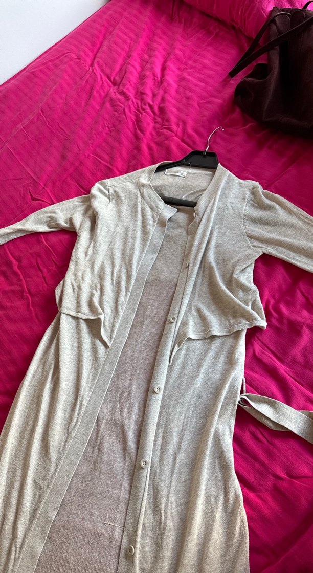 Gri Uzun Kollu Rahat uzun Hırka/elbise - Görsel 2