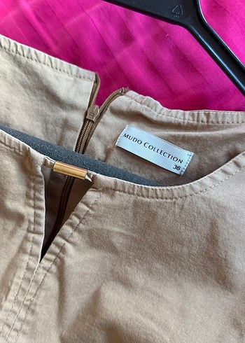 Bej keten V Yaka Mini  Elbise - Görsel 2