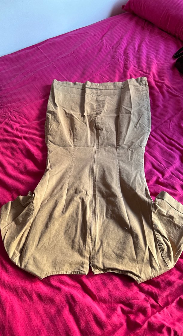 Bej keten V Yaka Mini  Elbise - Görsel 5