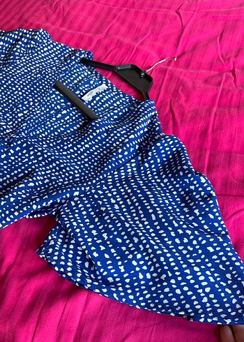 Mavi Bağcıklı Bohem Mini Elbise - Görsel 4