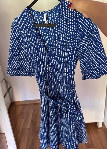 Mavi Bağcıklı Bohem Mini Elbise - Görsel 5