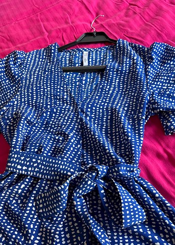 Mavi Bağcıklı Bohem Mini Elbise - Görsel 3