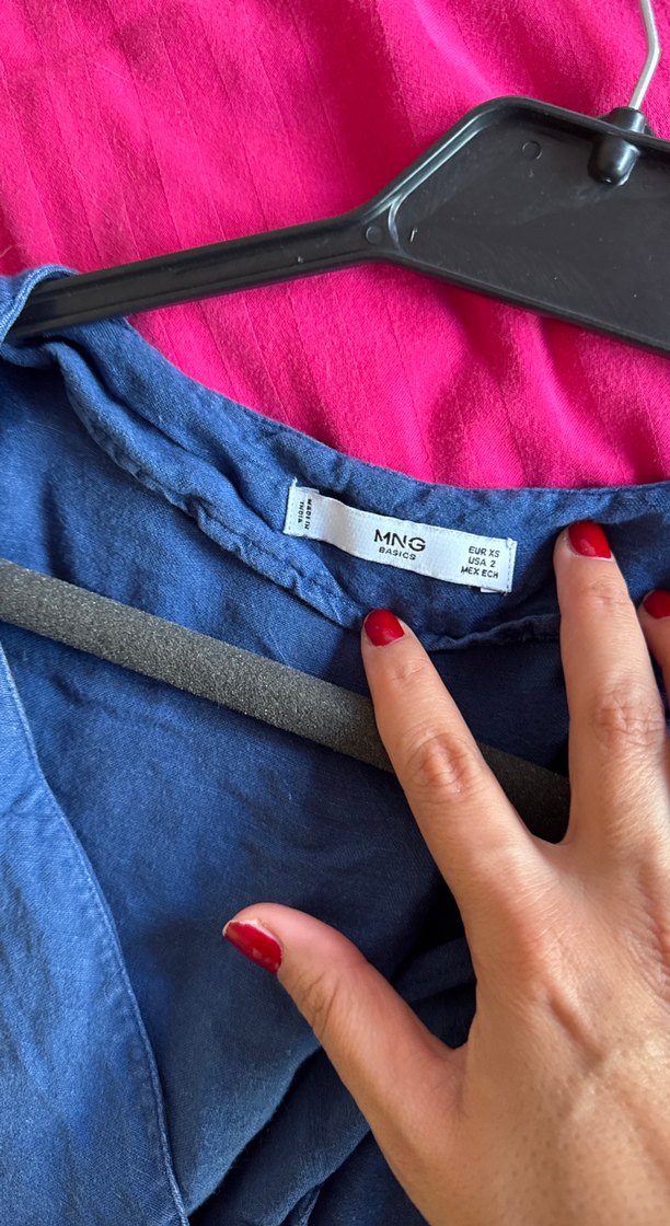 Düğmeli Keten Mavi Midi Tulum - Görsel 3