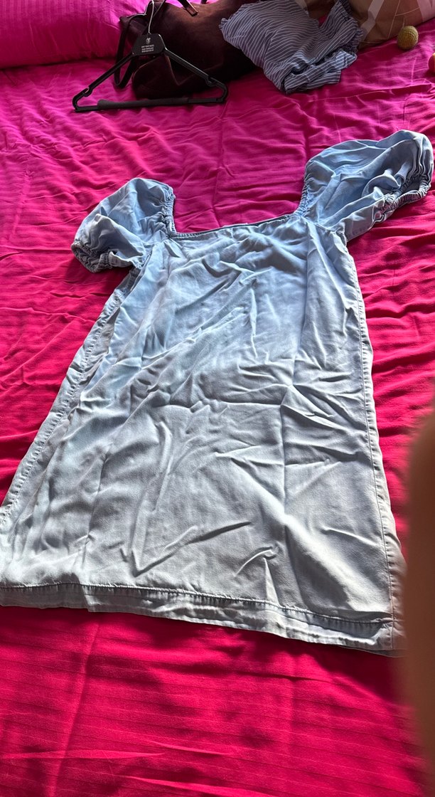 Mavi yumuşak kot kumaş Elbise - Görsel 4