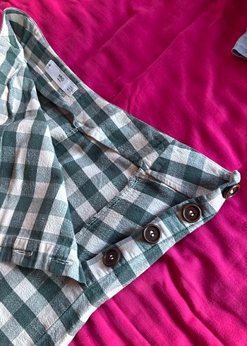 Düğmeli yeşil krem Ekose Midi Etek - Görsel 3