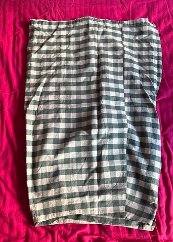 Düğmeli yeşil krem Ekose Midi Etek - Görsel 6