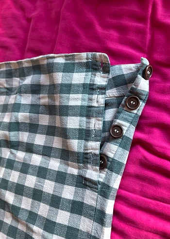 Düğmeli yeşil krem Ekose Midi Etek - Görsel 2