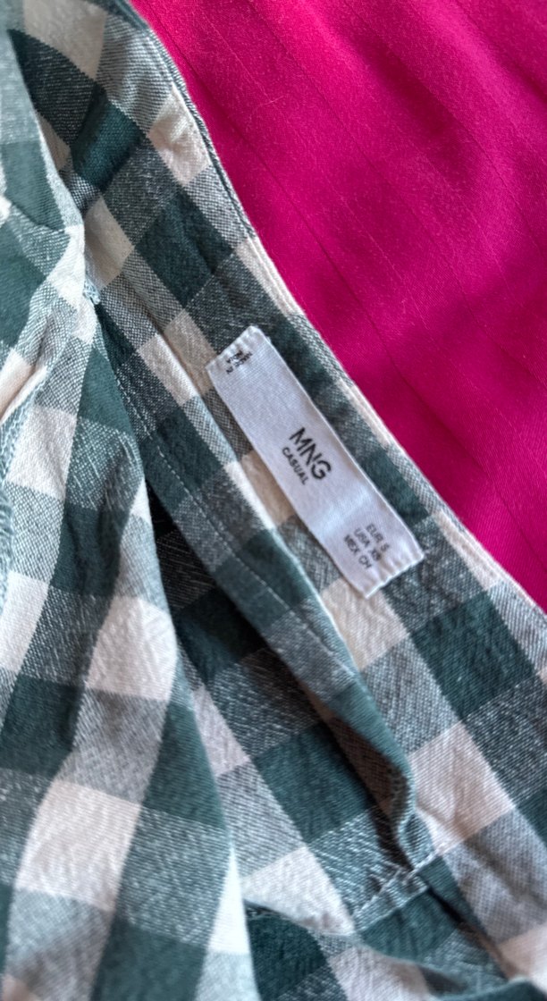 Düğmeli yeşil krem Ekose Midi Etek - Görsel 4