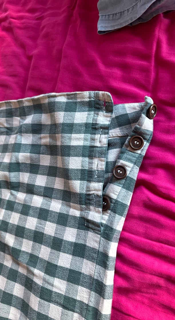 Düğmeli yeşil krem Ekose Midi Etek - Görsel 2