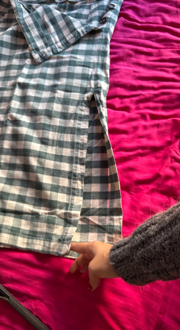 Düğmeli yeşil krem Ekose Midi Etek - Görsel 5