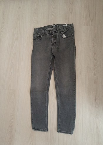 Gri Düğmeli Erkek Denim Pantolon