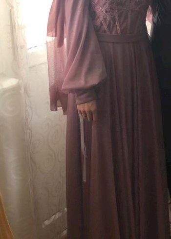 Pembe Nakışlı Uzun Kollu Abiye Elbise - Görsel 8