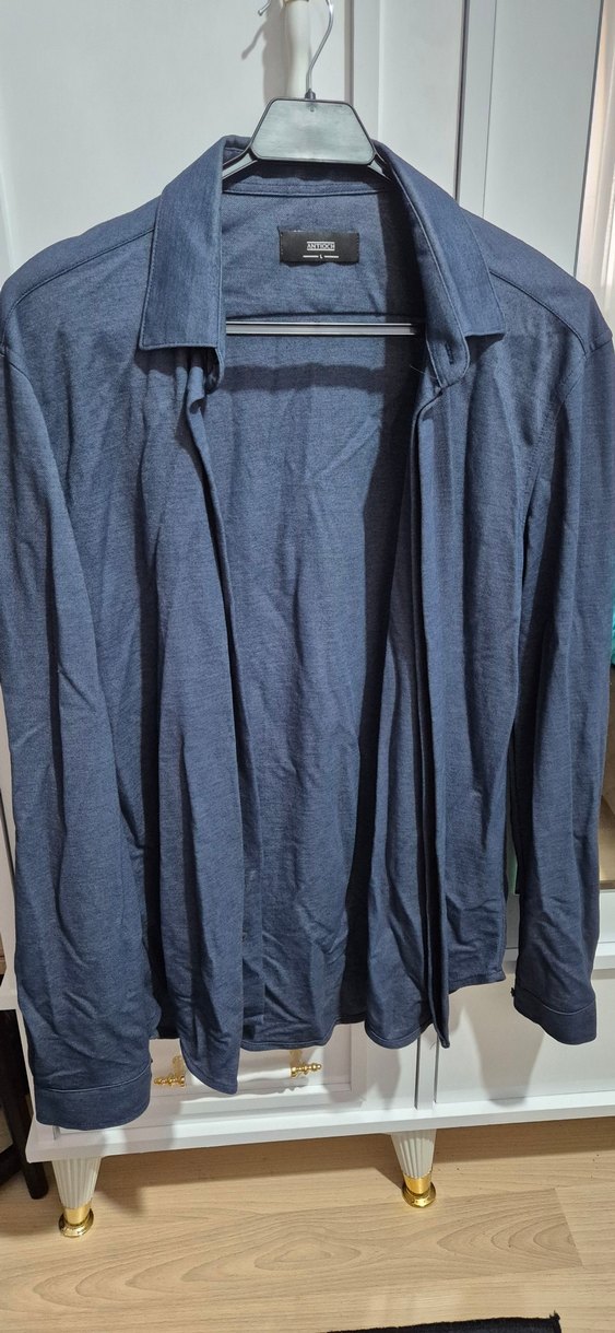 Gri Erkek Keten Gömlek Notch Yaka - Görsel 2