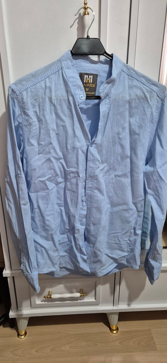 Gri Keten V Yaka Kısa Kollu Erkek Gömlek - Görsel 2