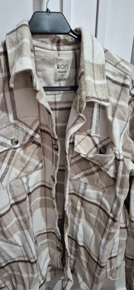 Bej Ekose Pamuklu Kadın Gömlek - Görsel 2