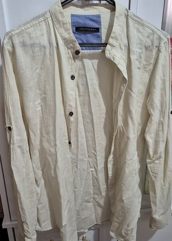 Trendyolman Beyaz Keten Erkek Gömlek - Görsel 2