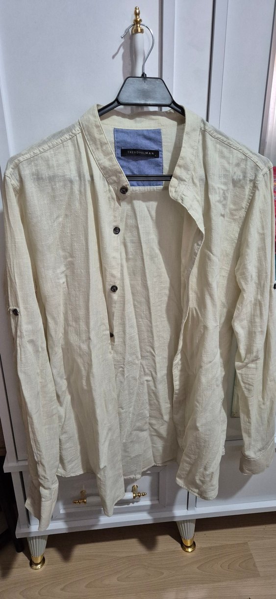 Trendyolman Beyaz Keten Erkek Gömlek - Görsel 2