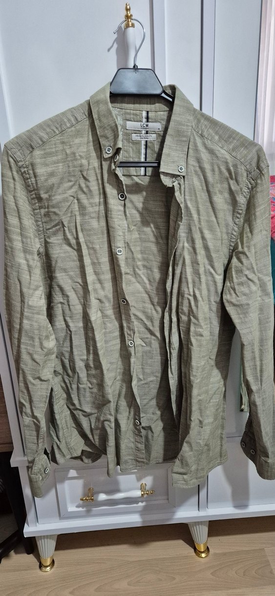 Bej Keten Düğmeli Erkek Gömlek - Görsel 2