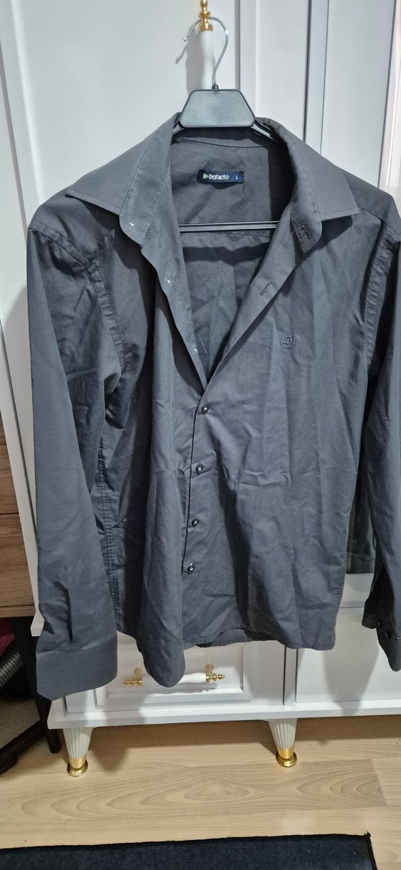 DeFacto Gri Keten Erkek Gömlek - Görsel 3