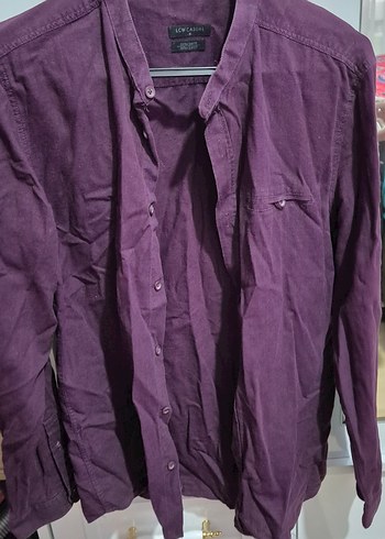 Mor Düğmeli Erkek Keten Gömlek - Görsel 2