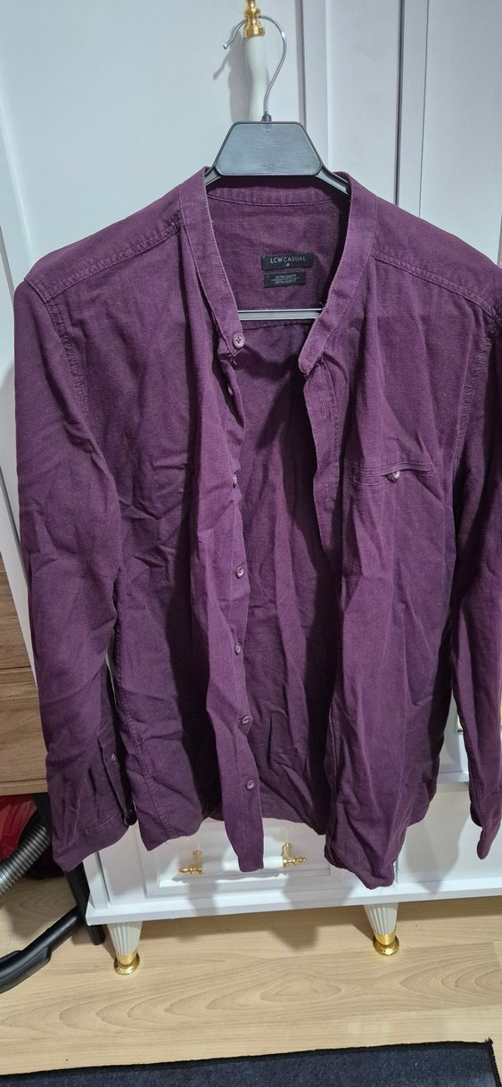 Mor Düğmeli Erkek Keten Gömlek - Görsel 3
