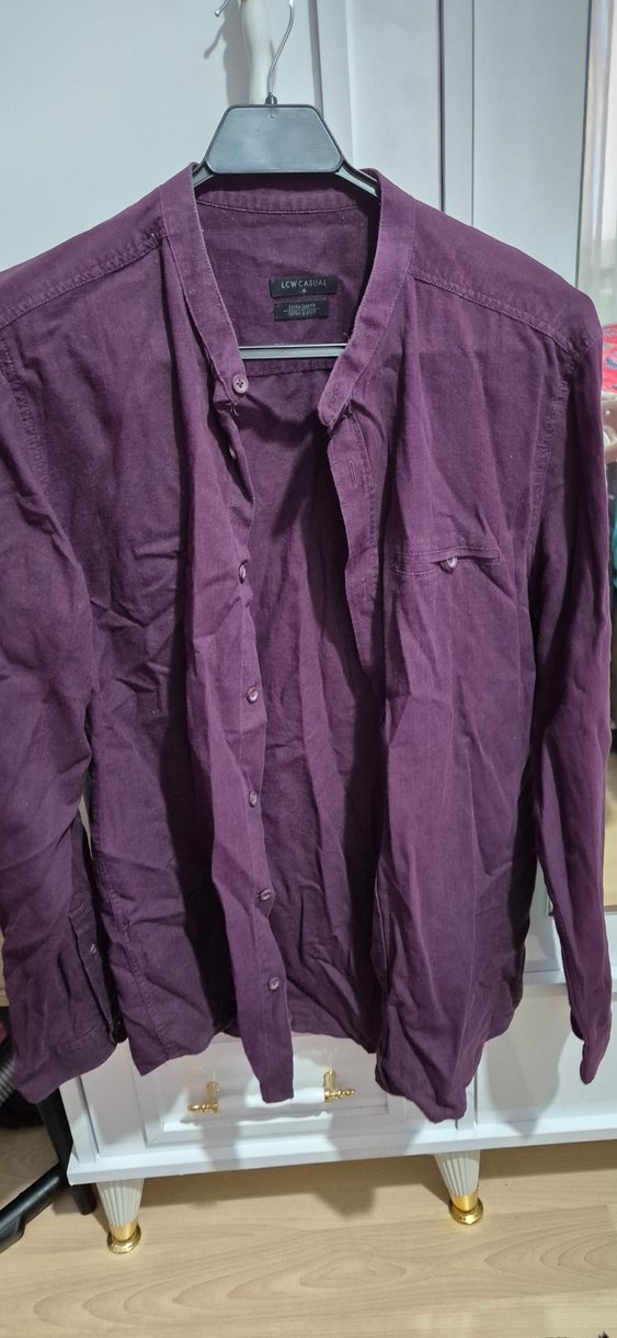 Mor Düğmeli Erkek Keten Gömlek - Görsel 2