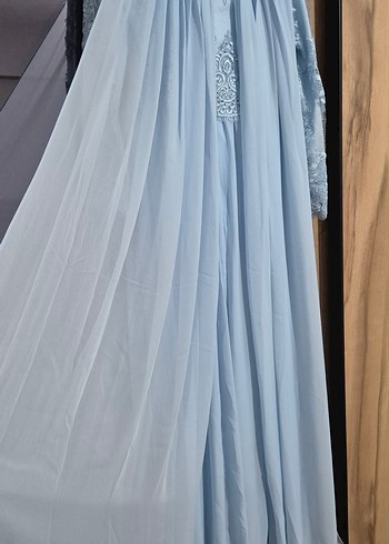 Nakışlı Mavi Uzun Kollu Şık Elbise - Görsel 5