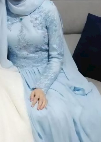 Nakışlı Mavi Uzun Kollu Şık Elbise - Görsel 9