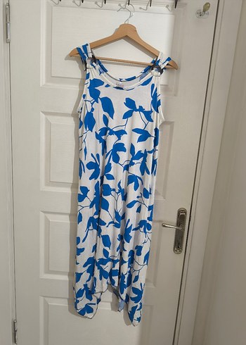 Mavi Desenli Uzun Salaş elbise - Görsel 3