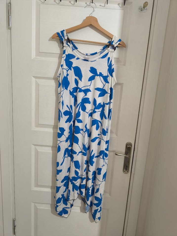 Mavi Desenli Uzun Salaş elbise - Görsel 3