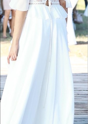 Beyaz Straplez Bohem A Kesim Gelinlik - Görsel 2