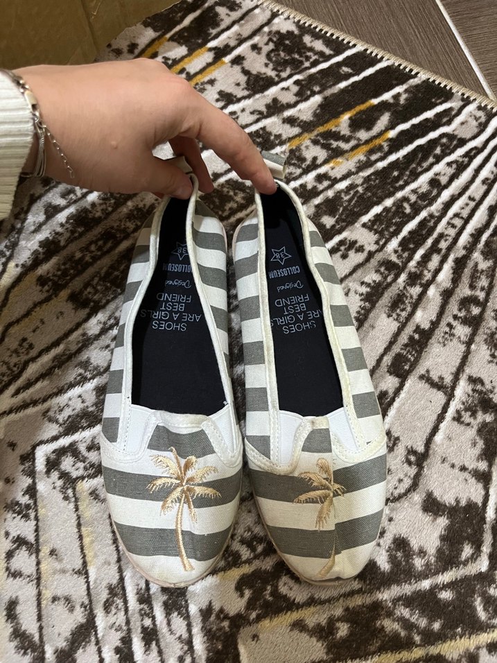 Kadın Beyaz Gri Çizgili Espadril - Görsel 2