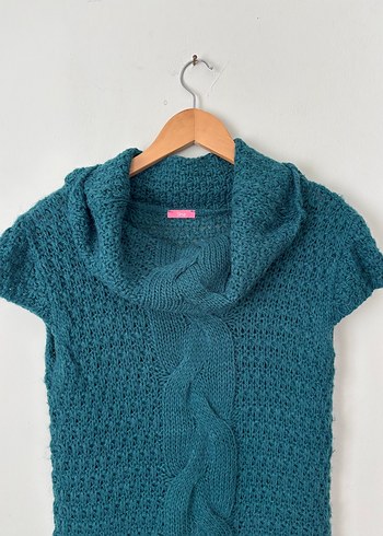 BOĞAZLI KISA KOL YÜN TRİKO ELBİSE - Görsel 3