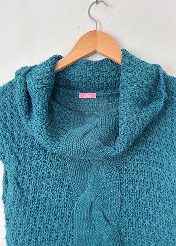 BOĞAZLI KISA KOL YÜN TRİKO ELBİSE - Görsel 2