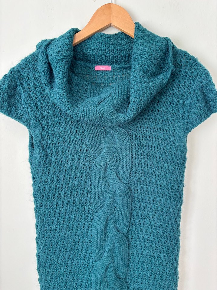 BOĞAZLI KISA KOL YÜN TRİKO ELBİSE - Görsel 4