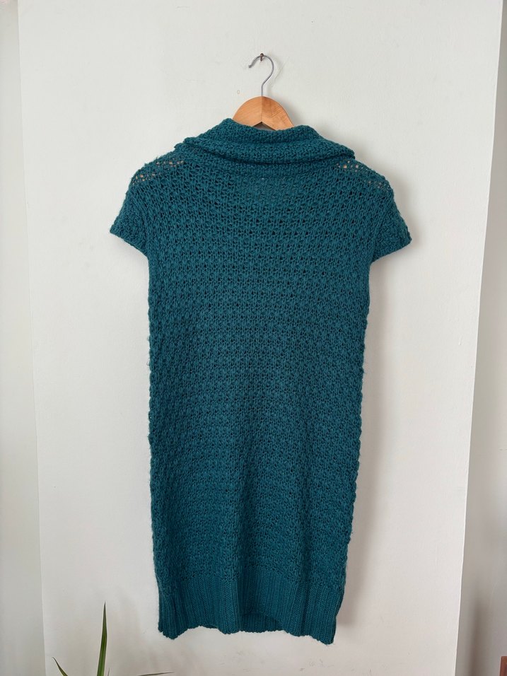 BOĞAZLI KISA KOL YÜN TRİKO ELBİSE - Görsel 5