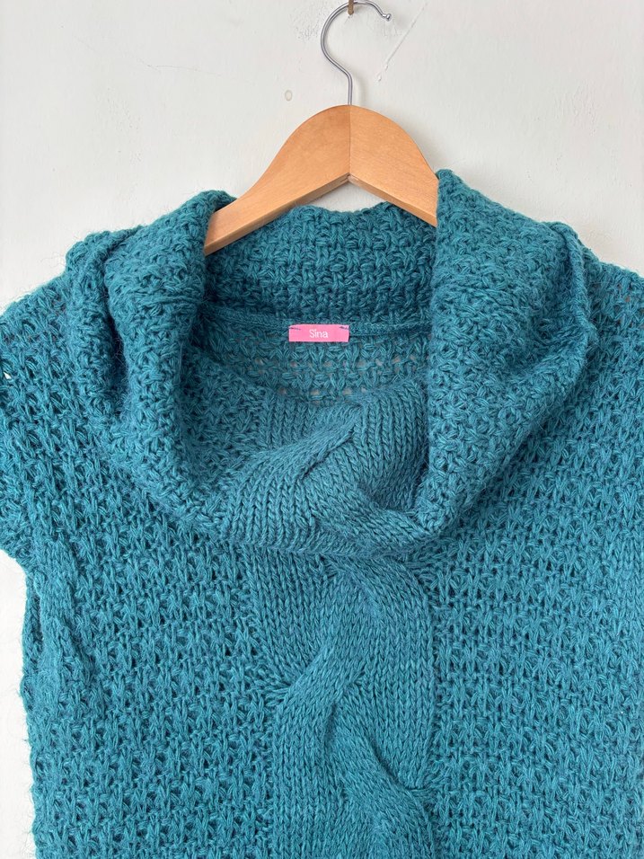 BOĞAZLI KISA KOL YÜN TRİKO ELBİSE - Görsel 2