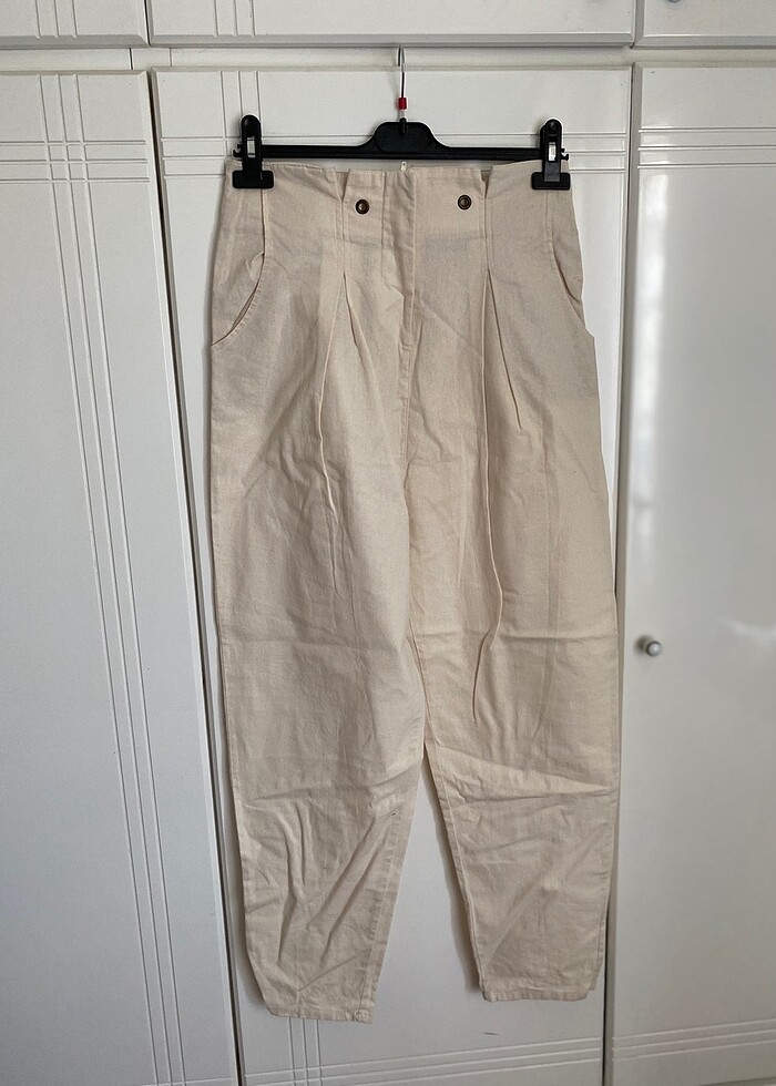 Yüksek bel keten pantolon - Görsel 3