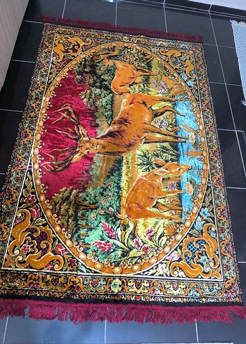 Bohem Çok Renkli Desenli Geyik Halısı duvar halisi vintage hali
