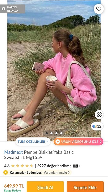 Madmext pembe bisiklet yaka sweatshirt