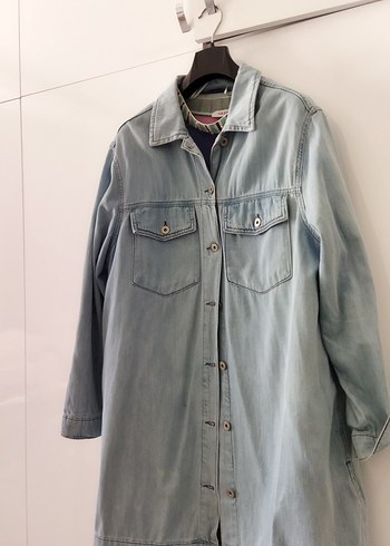 büyük beden kot ceket, açık mavi düğmeli Midi Denim Kadın Ceket