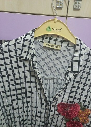 Çiçek Nakışlı Uzun Kollu Kadın Gömlek - Görsel 3