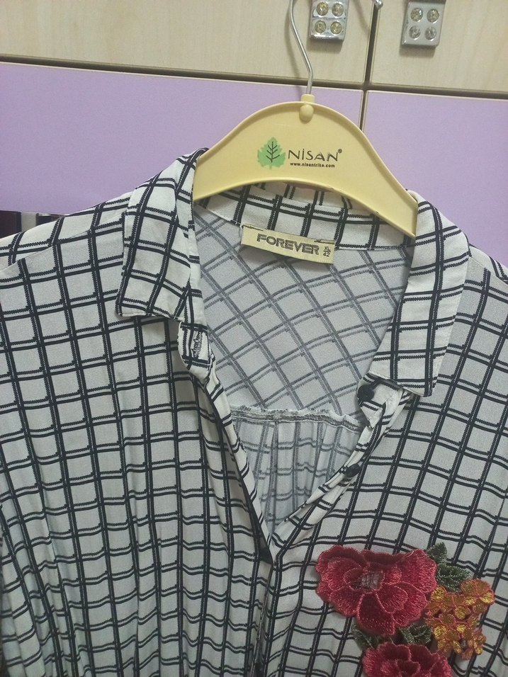 Çiçek Nakışlı Uzun Kollu Kadın Gömlek - Görsel 3