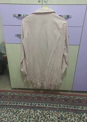 Bej Düğmeli Uzun Kollu Pamuklu Kadın Gömlek - Görsel 6