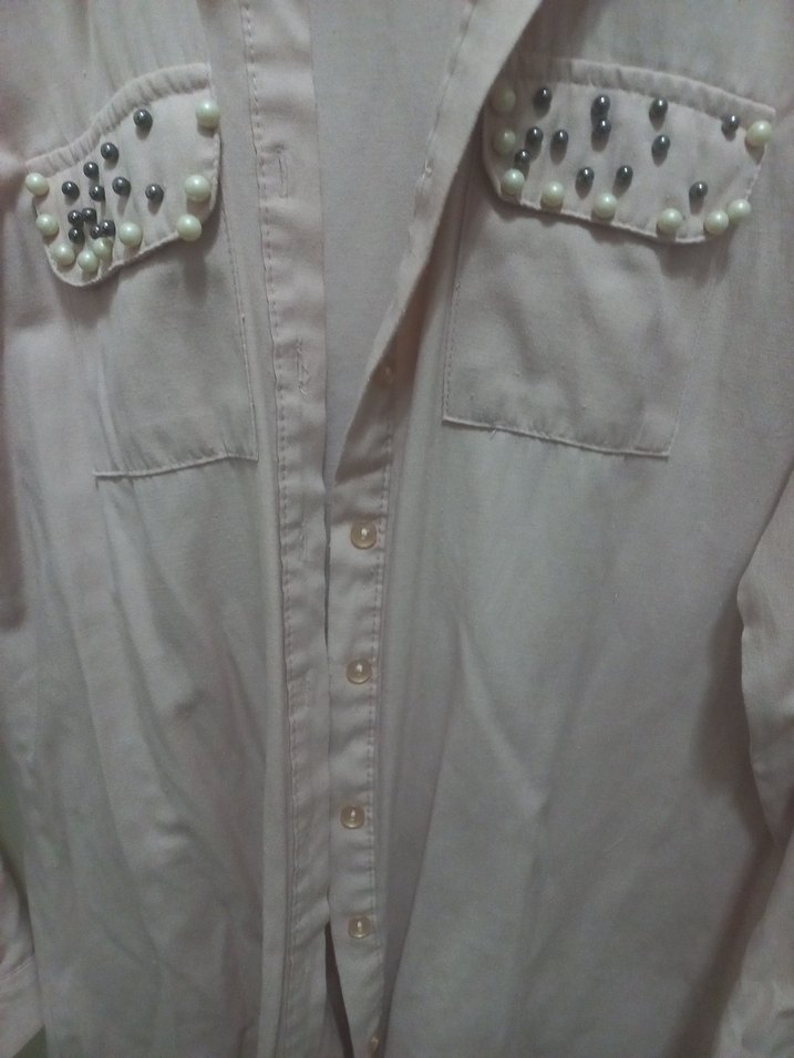 Bej Düğmeli Uzun Kollu Pamuklu Kadın Gömlek - Görsel 4