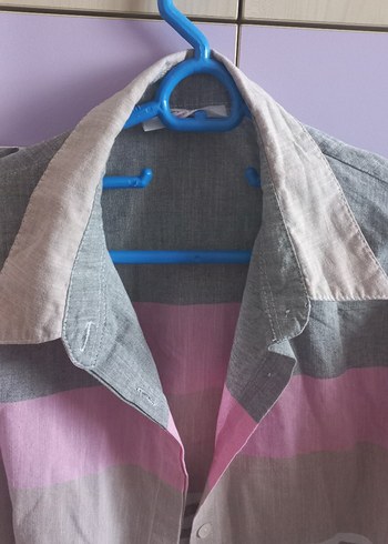 Gri Çizgili Uzun Kollu Kadın Gömlek - Görsel 4