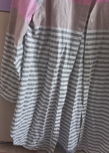 Gri Çizgili Uzun Kollu Kadın Gömlek - Görsel 3