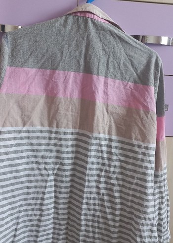 Gri Çizgili Uzun Kollu Kadın Gömlek - Görsel 6