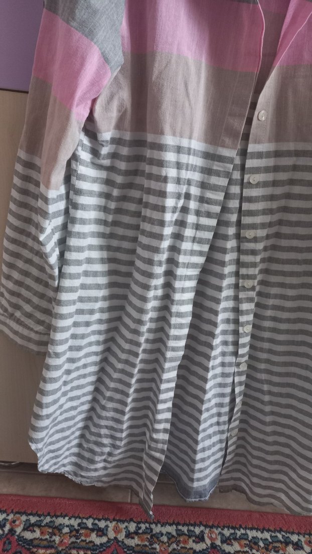 Gri Çizgili Uzun Kollu Kadın Gömlek - Görsel 3